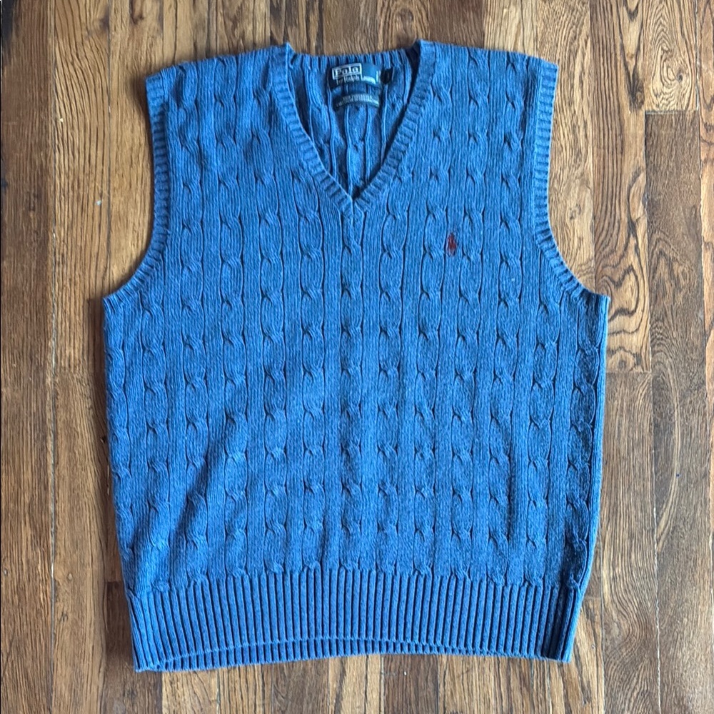 Polo Ralph Lauren V-Neck 100% Tussah Silk  Blue Sweater Vest